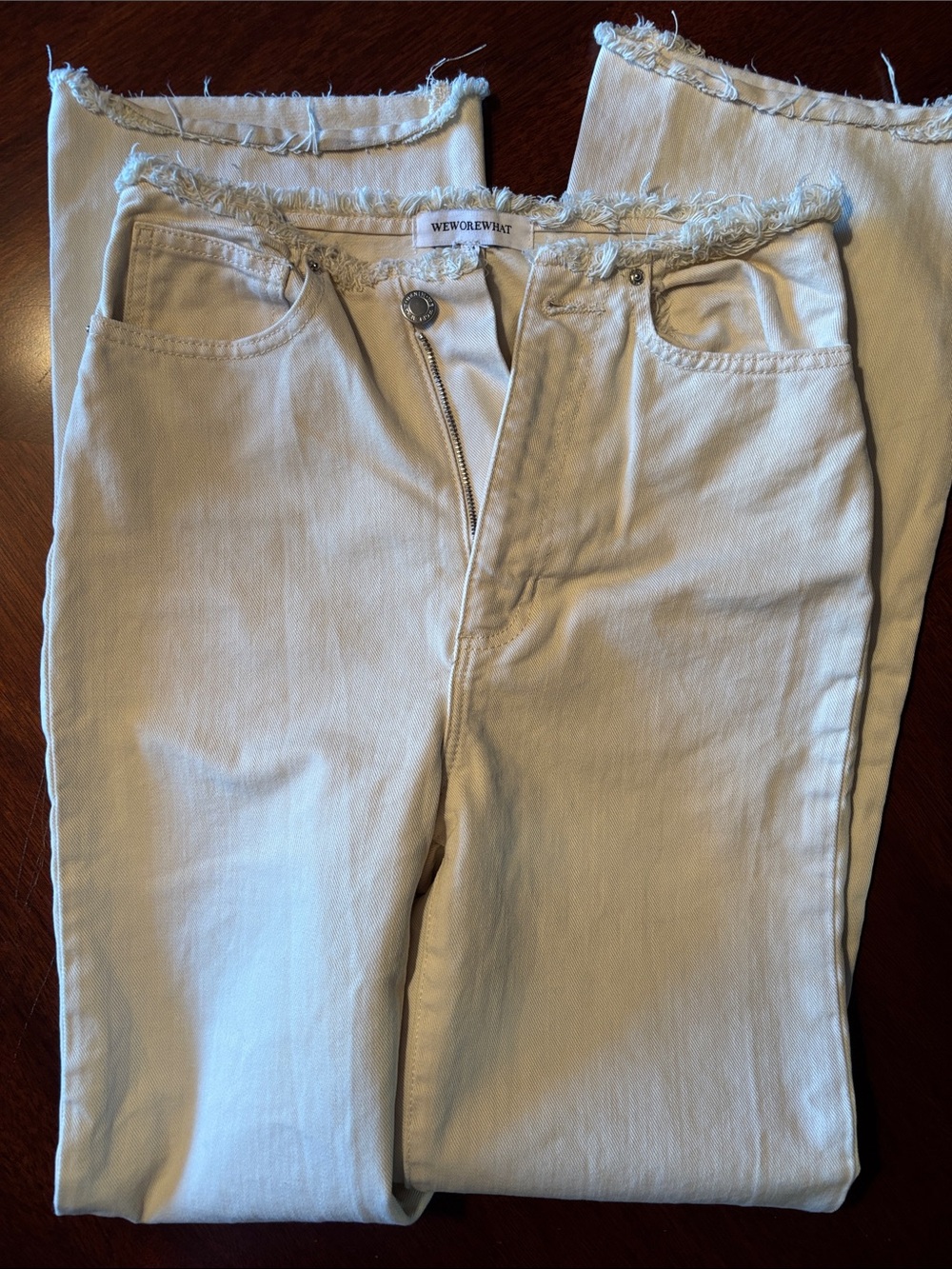 WeWoreWhat Cream Frayed Waist Skinny Jeans